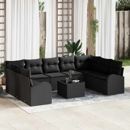 vidaXL Kanapé Szett 10 db Fekete [Műanyag]: Poly Rattan