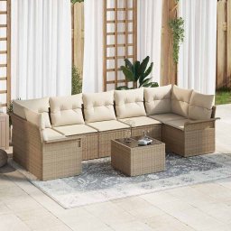 vidaXL Kerti Kanapé Szett 8 db Beige és krém polirattan