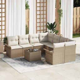 vidaXL Kerti Kanapé Szett 9 db Beige és krém polirattan
