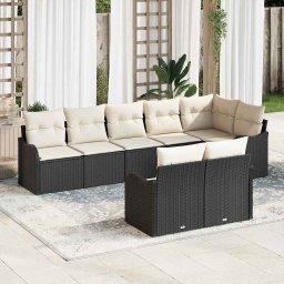 vidaXL Kerti Kanapé Szett 8 db Fekete és Fehér polirattan