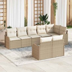 vidaXL Kerti Kanapé Szett 8 db Beige és Fehér polirattan