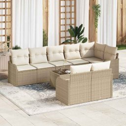 vidaXL Kerti Kanapé Szett 9 db Beige és Fehér polirattan