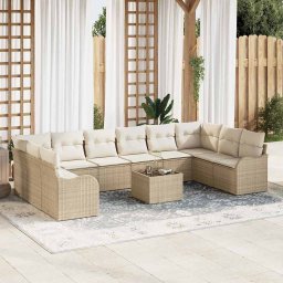 vidaXL Kerti Kanapé Szett 11 db Beige és Fehér polirattan