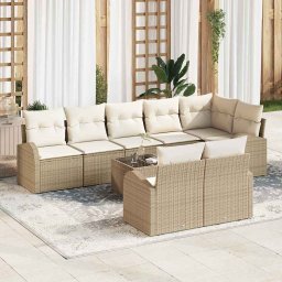 vidaXL Kerti Kanapé Szett 9 db Beige és Fehér polirattan