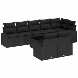 vidaXL Kerti Kanapé Szett 9 db Fekete polirattan