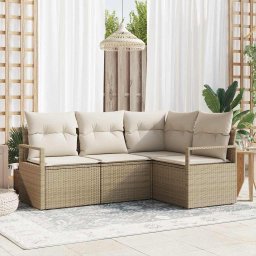 vidaXL Kanapé Szett 4 db Beige és krém polirattan