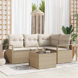 vidaXL Kanapé Szett 5 db Beige és krém polirattan