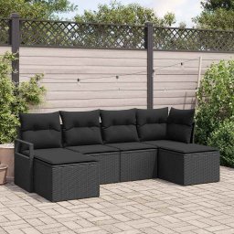 vidaXL Kanapé Szett 6 db Fekete polirattan