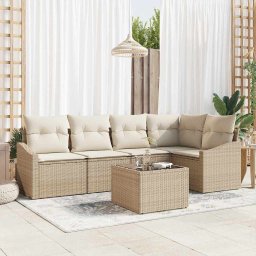 vidaXL Kerti Kanapé Szett 6 db Beige és krém polirattan