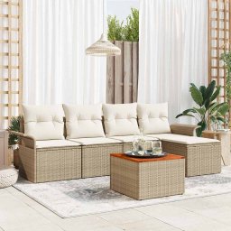 vidaXL Kerti Kanapé Szett 6 db Beige és krém polirattan