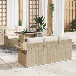 vidaXL Kerti Kanapé Szett 6 db Bézs [Műanyag]: Poly Rattan