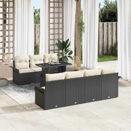 vidaXL Kerti Kanapé Szett 8 db Fekete [Műanyag]: Poly Rattan