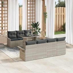 vidaXL Kerti Kanapé Szett 8 db Világosszürke [Műanyag]: Poly Rattan