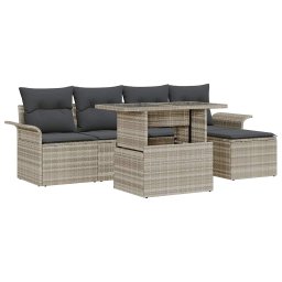 vidaXL Kerti Kanapé Szett 6 db Világosszürke [Műanyag]: Poly Rattan