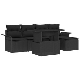 vidaXL Kerti Kanapé Szett 6 db Fekete [Műanyag]: Poly Rattan