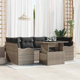 vidaXL Kerti Kanapé Szett 7 db 6-Ülőhelyek száma Szürke Poly Rattan