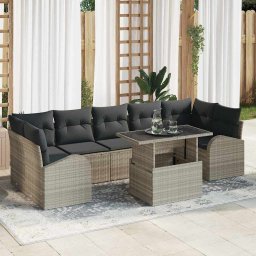 vidaXL Kerti Kanapé Szett 8 db Világosszürke Poly Rattan