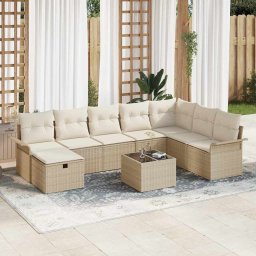 vidaXL Kerti Kanapé Szett 9 db Beige és krém polirattan