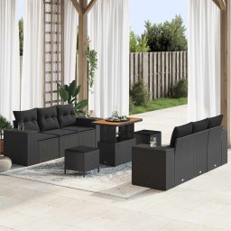 vidaXL Kerti Kanapé Szett párnával tárolóval 9 pcs Fekete Poly Rattan