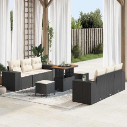 vidaXL Kerti Kanapé Szett párnával 9 pcs Fekete és Krém Poly Rattan