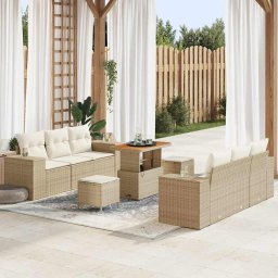 vidaXL Kerti Kanapé Szett párnával 9 pcs Beige és krém Poly Rattan