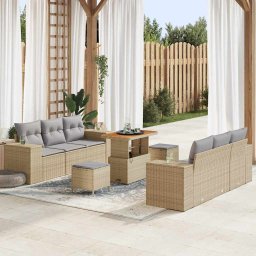 vidaXL Kerti Kanapé Szett 9 db Beige és Világosszürke Poly Rattan