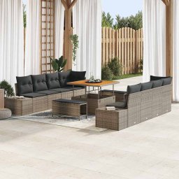 vidaXL Kerti Kanapé Szett párnával tárolóval 11 pcs Szürke Poli rattan