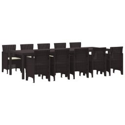 vidaXL Kert étkező szett 11 db Barna és Krém Rattan