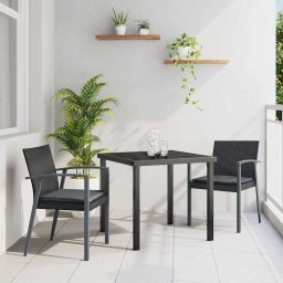 vidaXL Kert étkező szett 3 db Fekete és Szürke PE Rattan