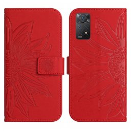 ART SUNFLOWER pénztárca tok zsinórral Xiaomi Redmi-hez Note 11 / Note 11S piros