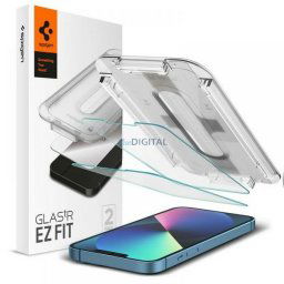 Spigen GLAS.tR EZ Fit edzett üveg felhelyezést segítő kerettel iPhone 13/13 Pro/14/16e - 2 db