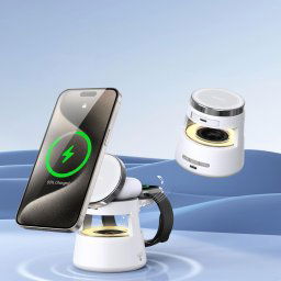 Duzzona W23 3-az-1-ben vezeték nélküli töltő + bluetooth hangszóró és éjjeli fény 15W - fehér