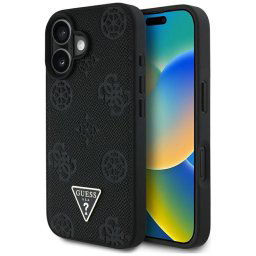 Guess GUHMP16SPGBTMK Grained Hot Stamp Peony Triangle Logo MagSafe-kompatibilis tok iPhone 16 - fekete