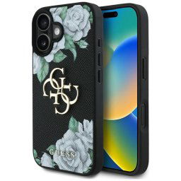 Guess GUHCP16SPGROP4MK Grained Roses Big 4G Logo tok iPhone 16 - fekete
