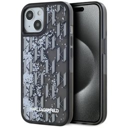 Karl Lagerfeld KLHCP15SLKLGKCCK Liquide Glitter Monogram Gradient tok iPhone 15 - fekete