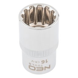 NEO TOOLS Dugkulcs 16mm, 1/2", SPLINE 25 v garancival 08-588
