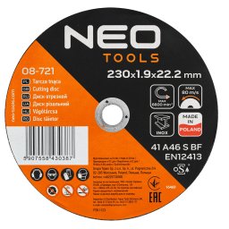 NEO TOOLS Vgkorong, fmhez, 230x1,9x22,2mm, 41A 46 S BF INOX, 25db/cs 08-721