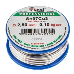 CYNEL Forrasztn, 97% Sn, 3%Cu: 2,5mm drt, 100g, rzforrasztshoz 44E742
