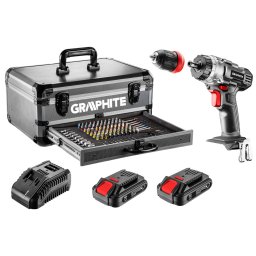 GRAPHITE Akkus fr Energy+, 2db akku+tlt!, 18V/2Ah, 10mm + alu koffer + 109 kiegszt, levehet frtokmny 3 v garancival 58G022-PS15