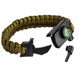 NEO TOOLS Tll karkt 5 az 1-ben: 3.5m paracord(250kg-ig), kovak, irnyt, ks, sp, zld, szlessge 26mm 63-140