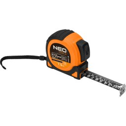 NEO TOOLS Mrszalag, 7,5m/25mm, erstett rugs, acl, fekete szalag fehr nagytott sklval, mgneses, autostop+rgzt 67-244