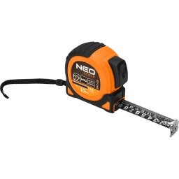 NEO TOOLS Mrszalag, 10m/25mm, erstett rugs, acl, fekete szalag fehr nagytott sklval, mgneses, autostop+rgzt 67-245