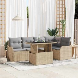 vidaXL Kerti Kanapé Szett 6 db Bézs Poly Rattan