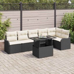 vidaXL Kerti Kanapé Szett 7 db Fekete Poly Rattan