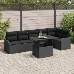 vidaXL Kerti Kanapé Szett 7 db Fekete Poly Rattan