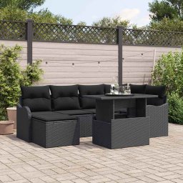 vidaXL Kerti Kanapé Szett 7 db Fekete [Műanyag]: Poly Rattan