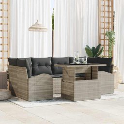 vidaXL Kerti Kanapé Szett 7 db Világosszürke Poly Rattan