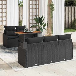 vidaXL Kerti Kanapé Szett 6 db Fekete Poli rattan