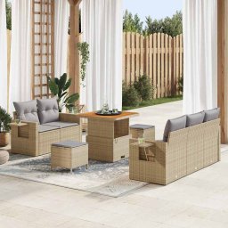 vidaXL Kerti Kanapé Szett 10 db Beige és Világosszürke polirattan