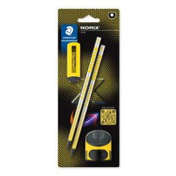 STAEDTLER Grafitceruza készlet, hegyezővel, radírral, HB, STAEDTLER "Norix(R) 181", sárga